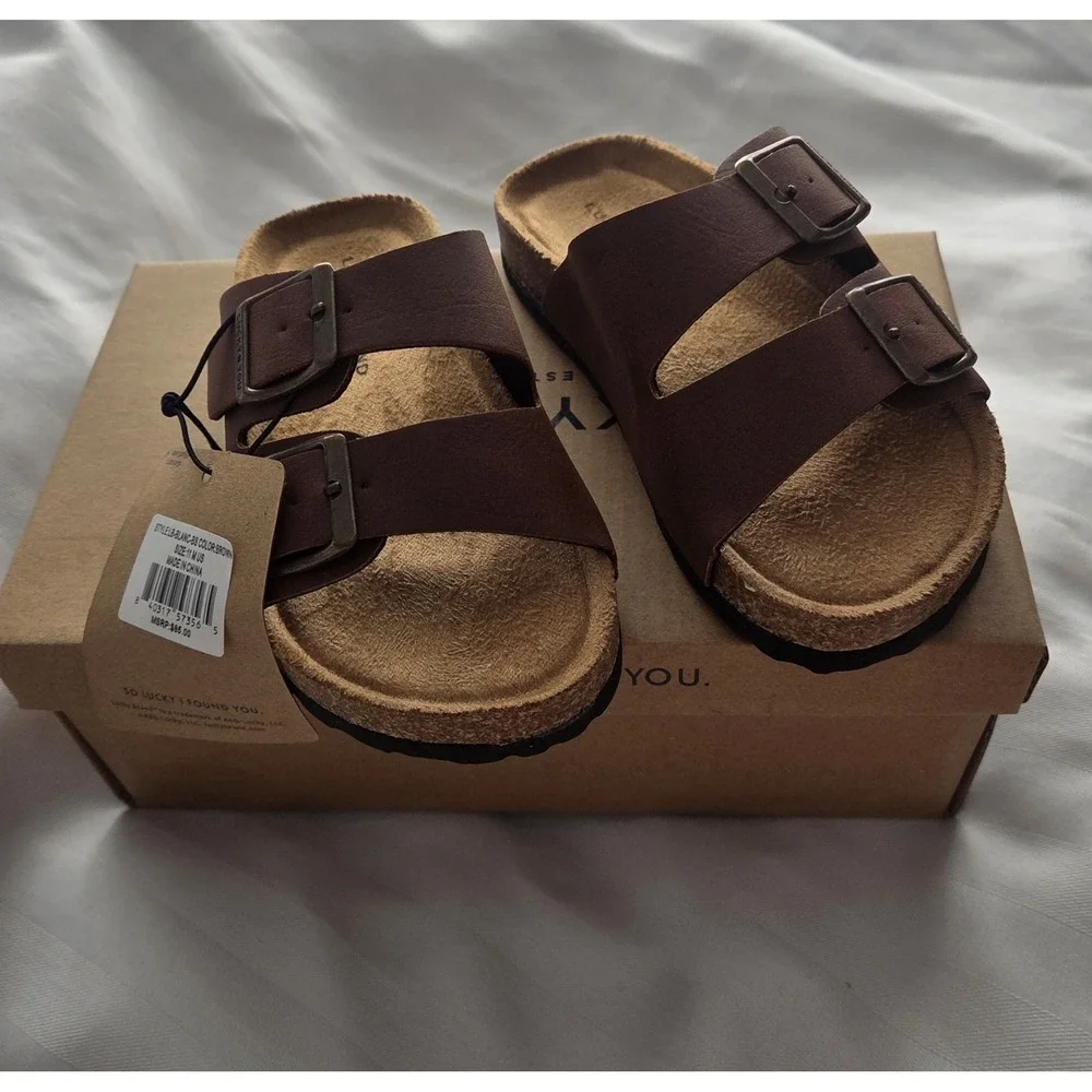 Lucky Brand‎ Blanc Kids Brown Dual Strap Buckle Slide Sandals Size 3